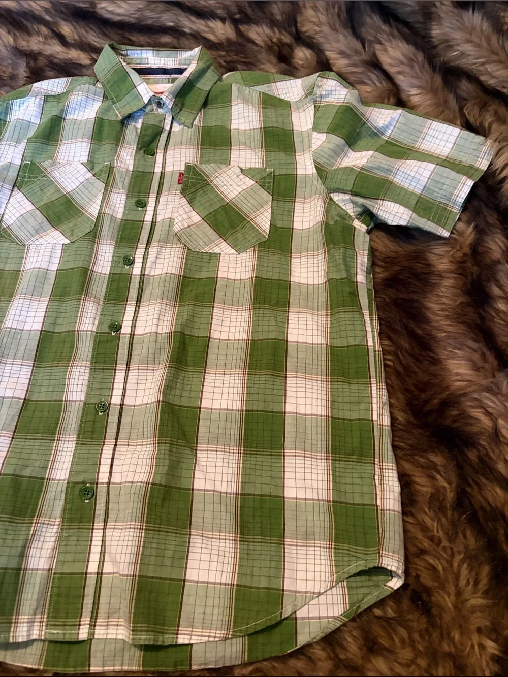 Men's  Levi  Strauss And CO Green/White Plaid   button up   Shirt  Small🍒
